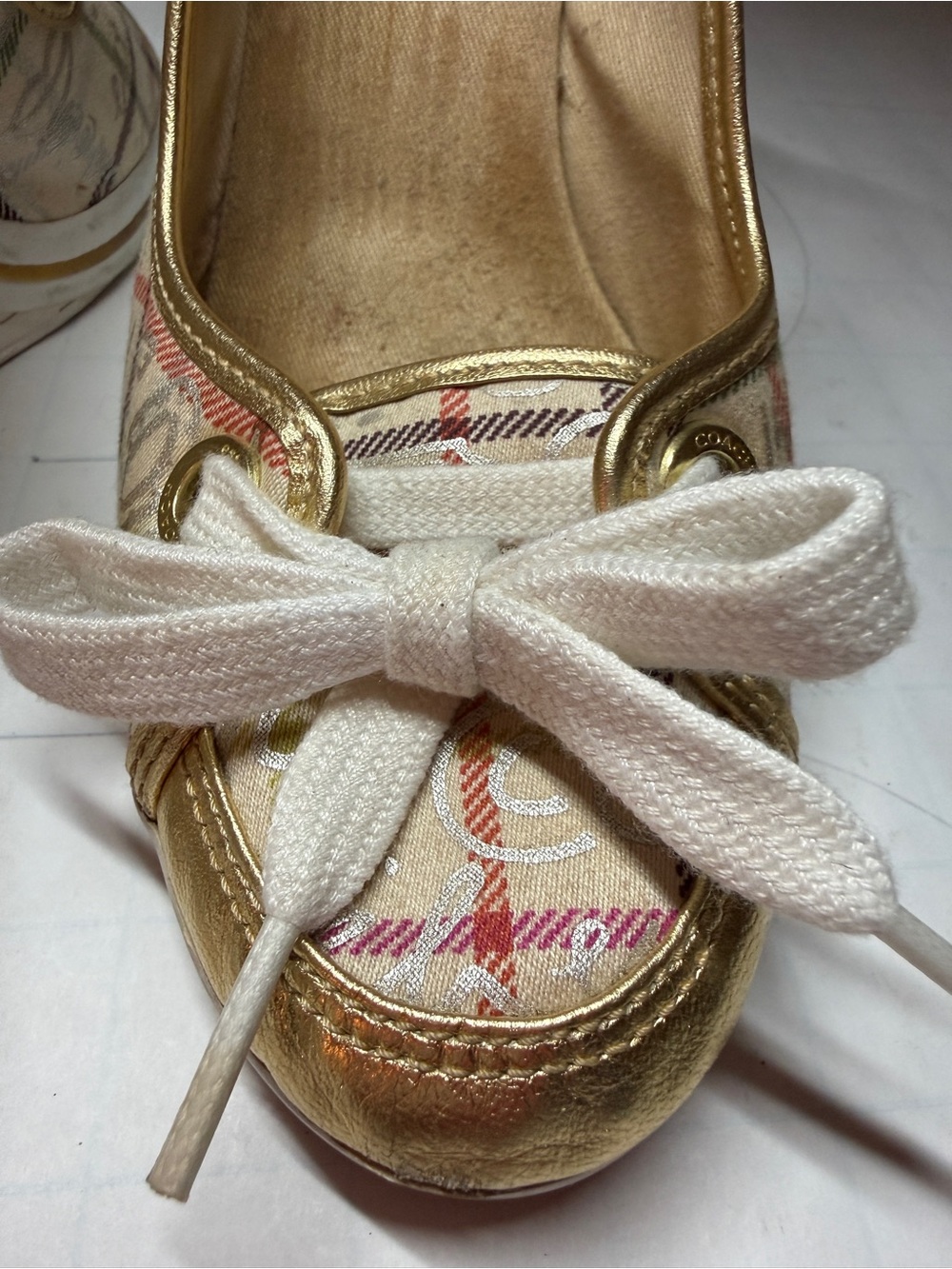 Coach Gold Plaid Slingback Bow Mules - Picture 3 of 4